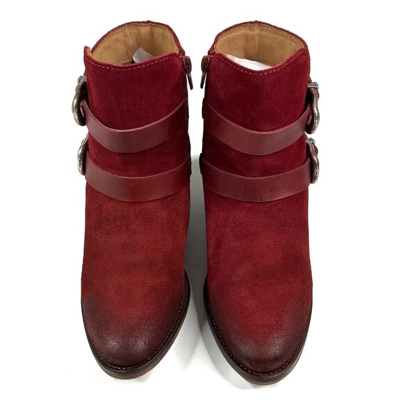 Miz Mooz Dayla Merlot Suede Ankle Boots Leather Straps Buckles Women's 37/6.5-7 - Picture 4 of 12